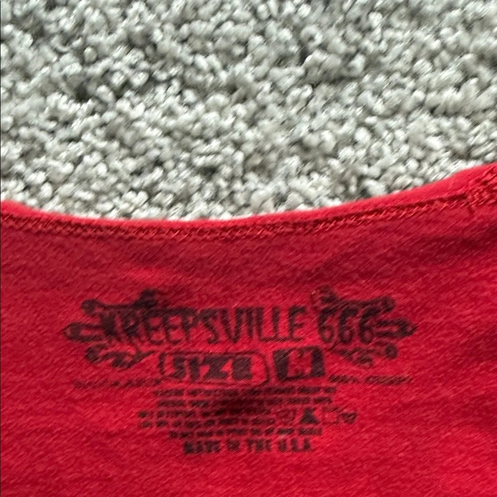 Creepsville 666 Red Skeleton Graphic Scoop Neck Tee Medium - Picture 2 of 4